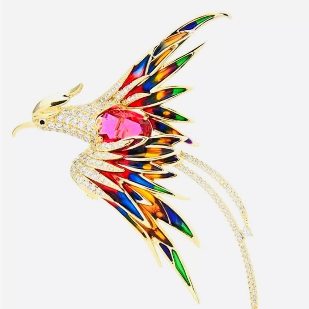 Brooch Crystal Phoenix Bird Brooches unisex Enamel Bird Brooch Size 6.00cmx6.1cm - Picture 3 of 4